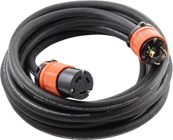 AC WORKS [L530PR] SOOW 10/3 3-Prong NEMA L5-30 30A 125V Generator Rubber Locking Extension Cord, 100 Feet